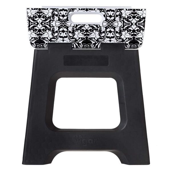 Vigar 32cm Compact Folding Step Stool Black Rococco Print