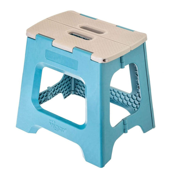 Vigar 32cm Compact Folding Step Stool Grey & Blue Print