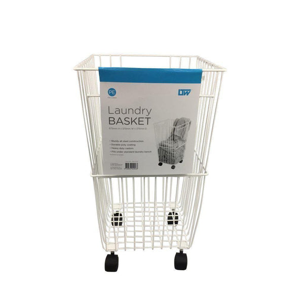 Wire Laundry Hamper with Castors White